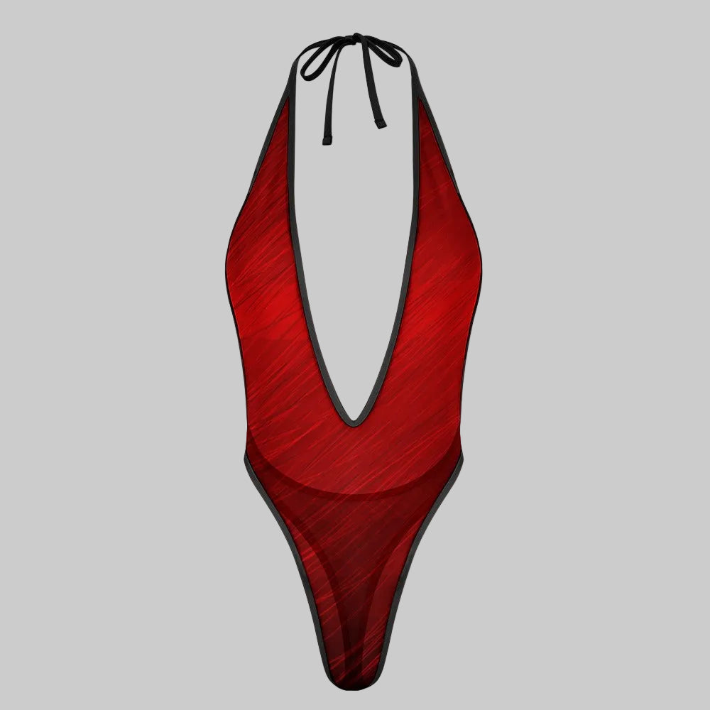 Fire Brick Filament Plunge One-Piece Swimsuit