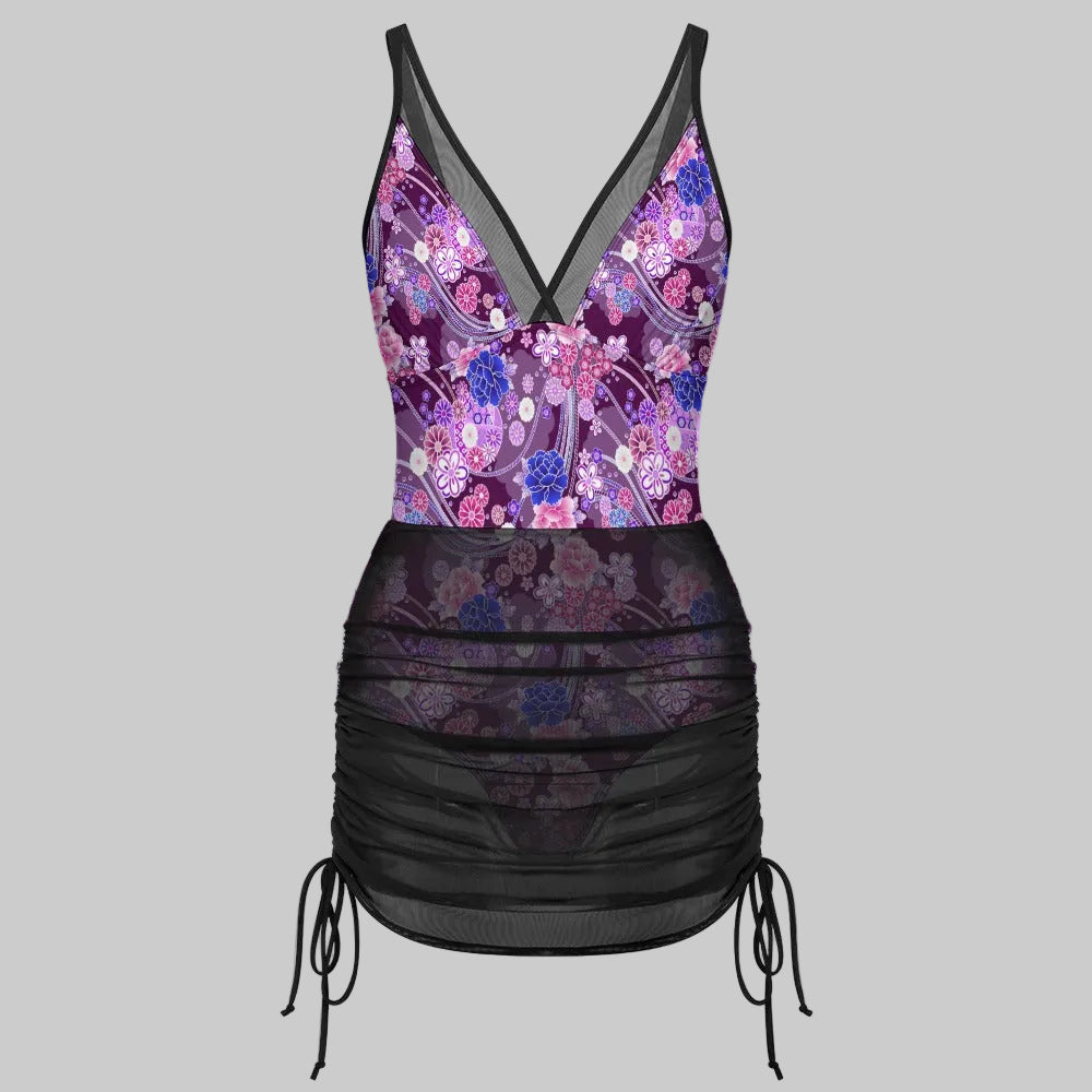 Violet Bloom Mesh Sculpting One-Piece