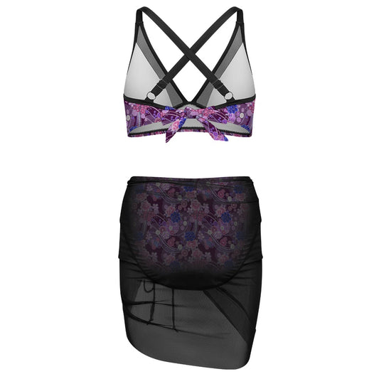 Amethyst Bloom Ruched Mesh Skirt Set