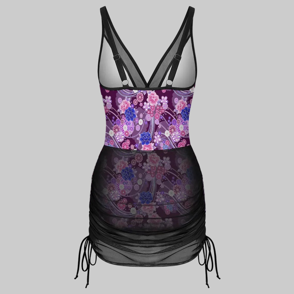 Violet Bloom Mesh Sculpting One-Piece