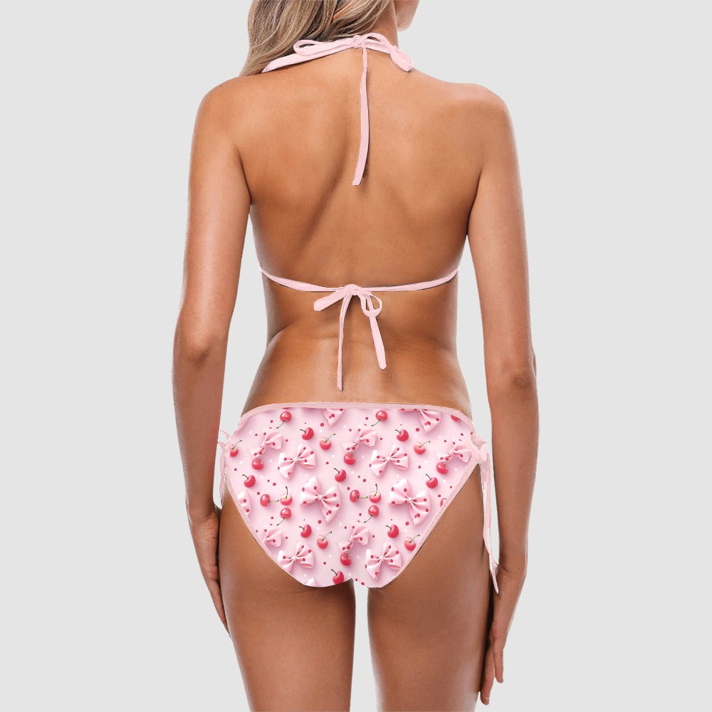 Sweetheart Cherry Bow Side-Tie Bikini Set