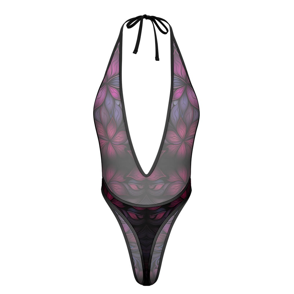 Midnight Orchid Plunging Mesh Monokini