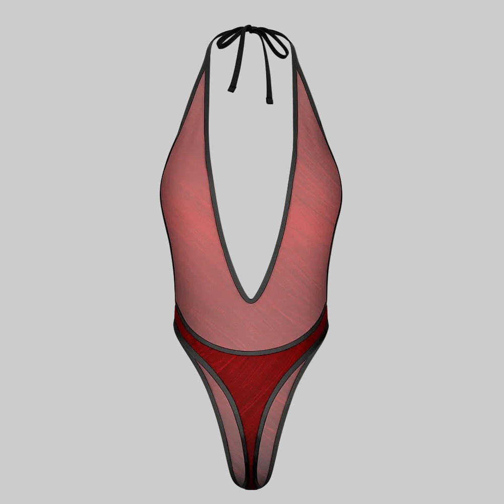 Fire Brick Filament Plunge One-Piece Swimsuit