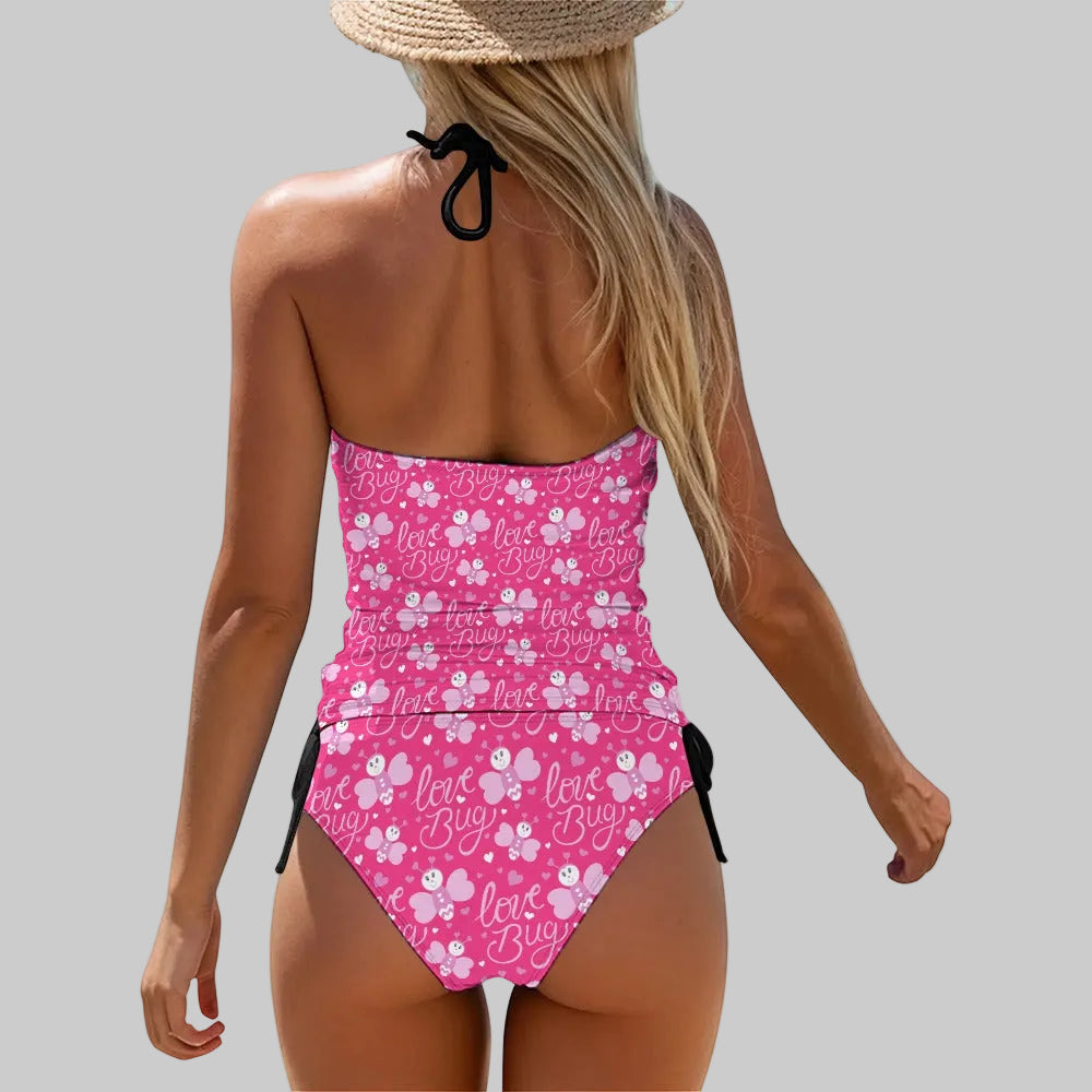 Love Bug High-Neck Tankini: Playful Pink Summer Icon