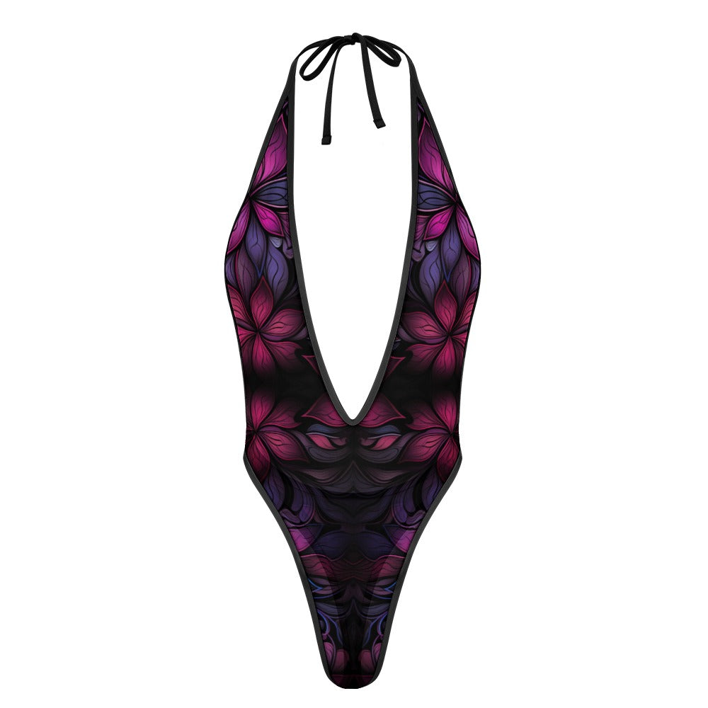 Midnight Orchid Plunging Mesh Monokini