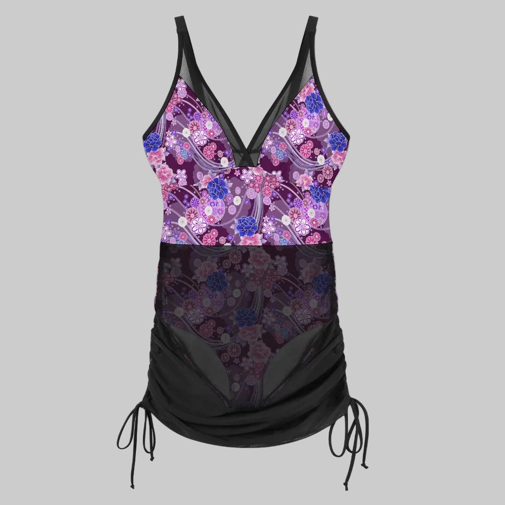 Violet Bloom Mesh Sculpting One-Piece