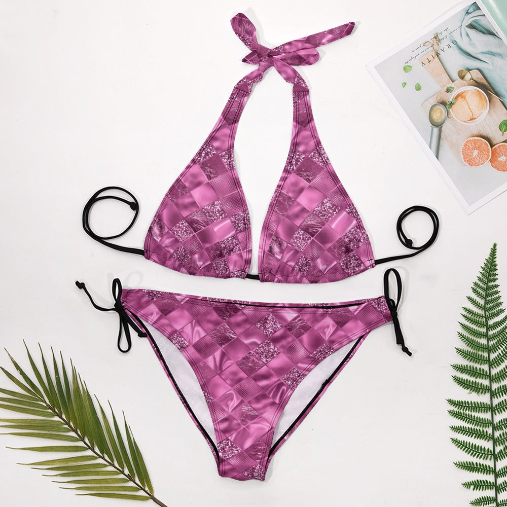 Amethyst Sparkle Checkerboard Halter Bikini