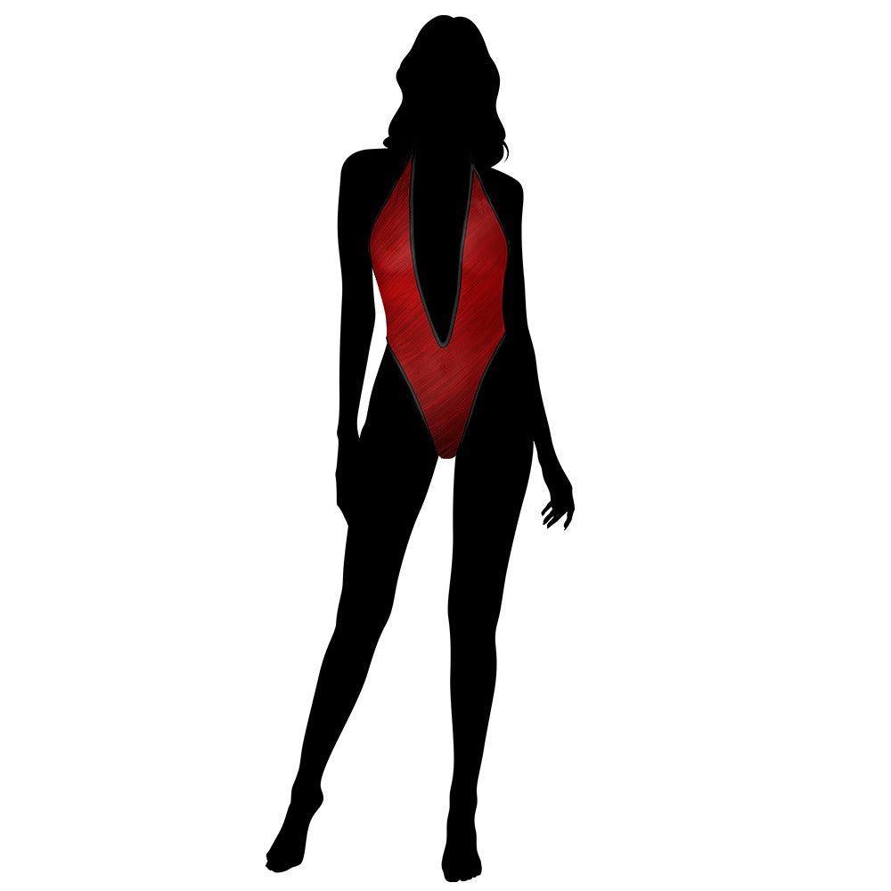 Fire Brick Filament Plunge One-Piece Swimsuit