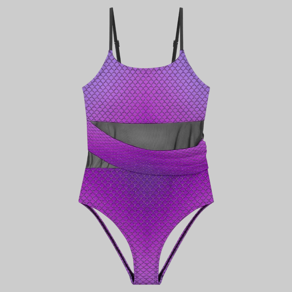 Purple Siren Mesh One-Piece Swimsuit